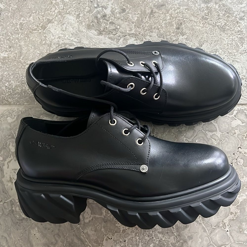 Off-White Men’s Exploration Derby Lug Sole Shoes, Black, NWT, Size 43